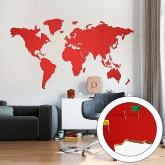 Corkboard World Map Red 200x105 cm.