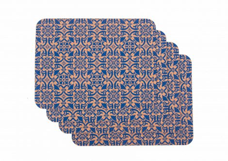 Rectangular cork tray blue (4 pieces)