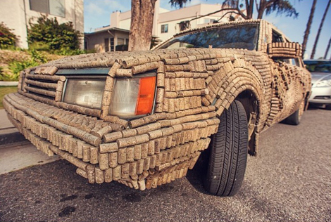 Car covered with corks