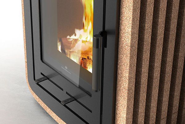 Wood stove with natural cork casing